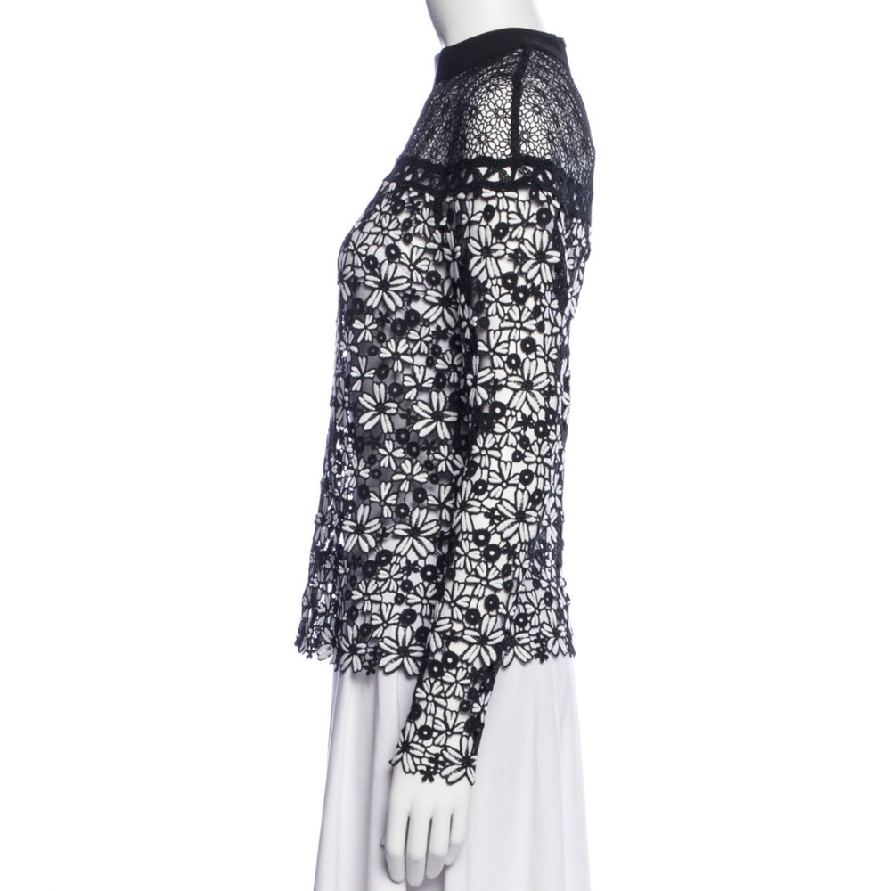 Black And White Lace Long-Sleeve Top - Sheer , Self Portrait, UK8, Us 4 - Picture 5 of 7